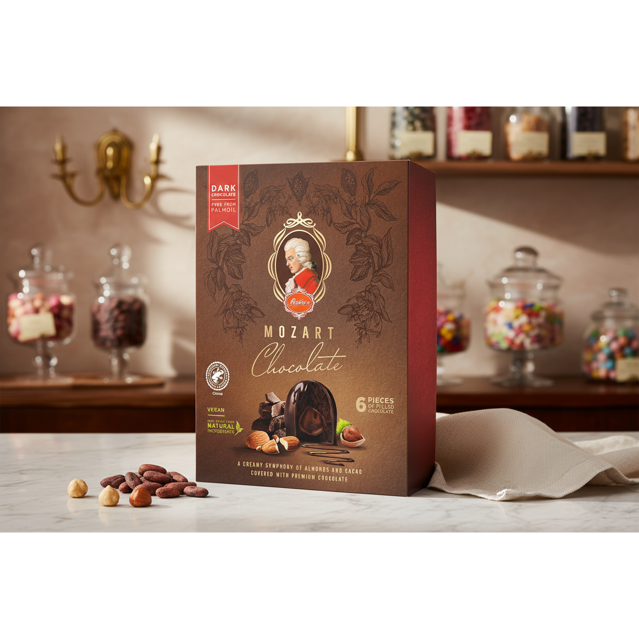 Reber Mozart Dark Chocolate Kugel, 6 pc. Portrait Box – European Deli