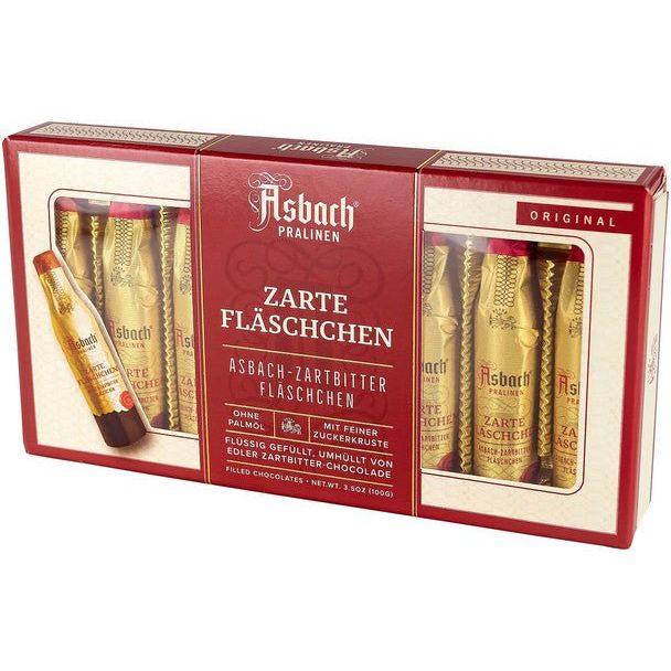 Asbach brandy-filled chocolate bottles in a German gift box