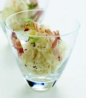 Sauerkraut salad with crisp smoked bacon and marjoram