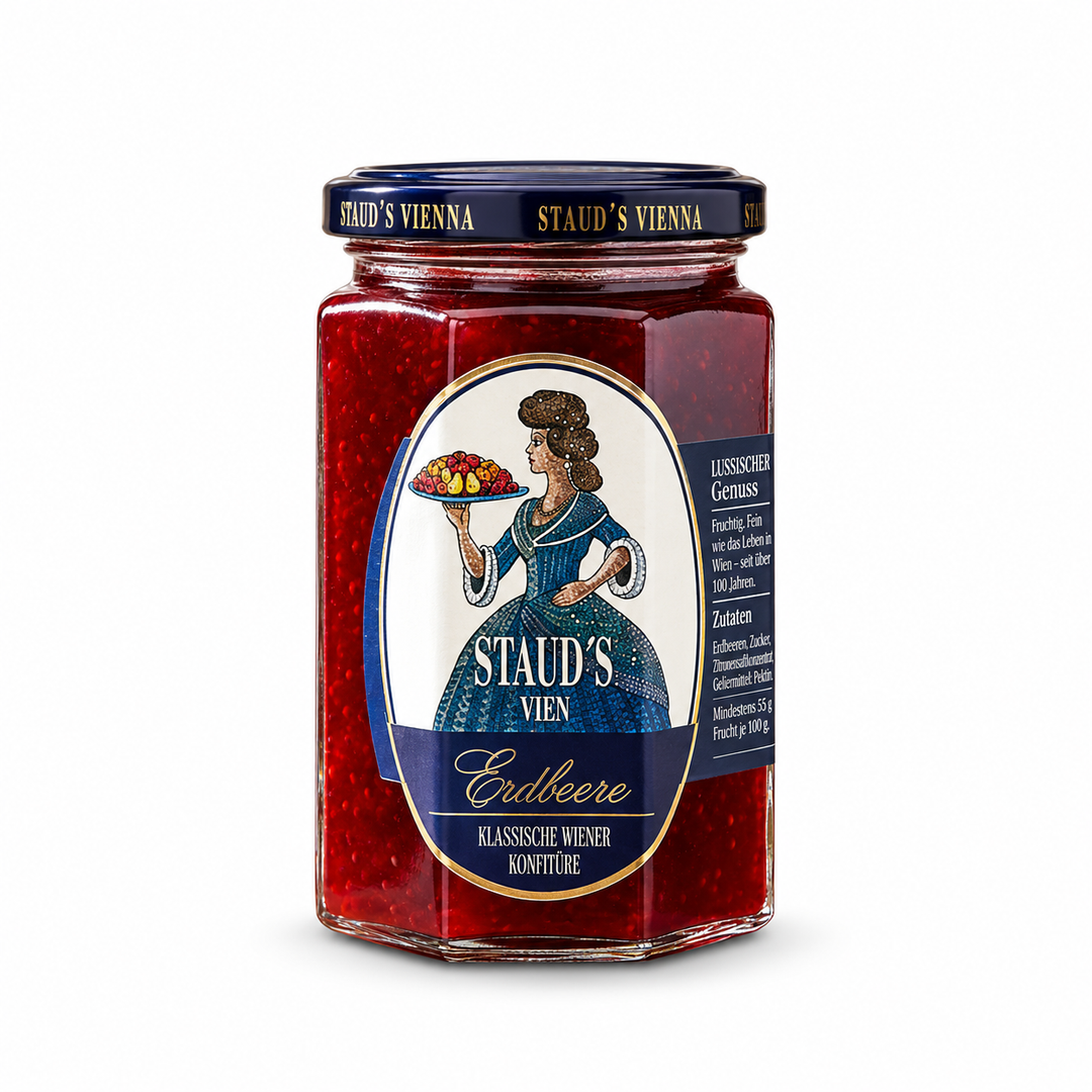Staud's Strawberry Preserves 330 g jar on white