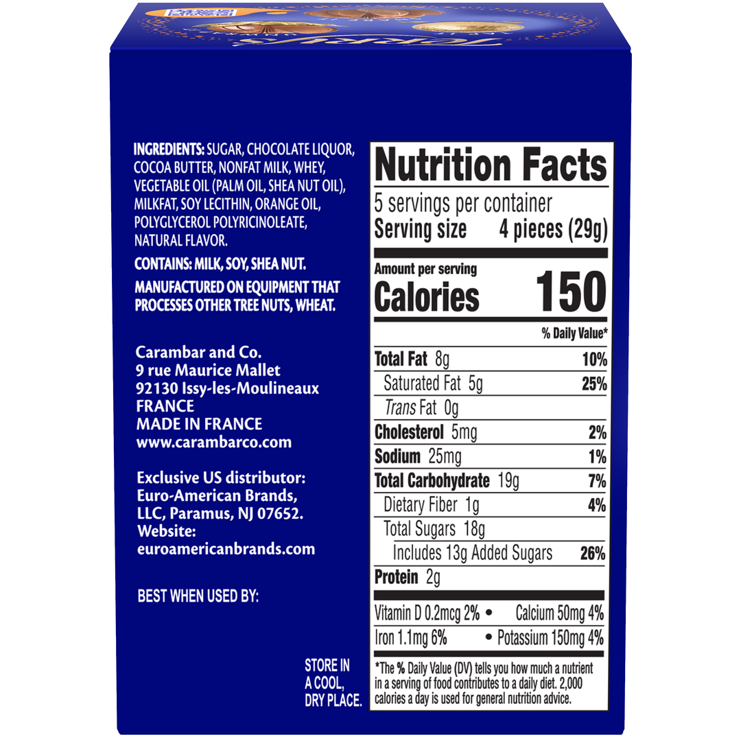Back of Terry's Original Milk Chocolate Orange 145 g box with Nutrition Facts