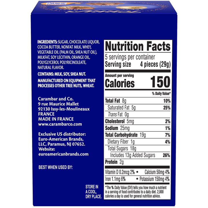 Back of Terry's Original Milk Chocolate Orange 145 g box with Nutrition Facts