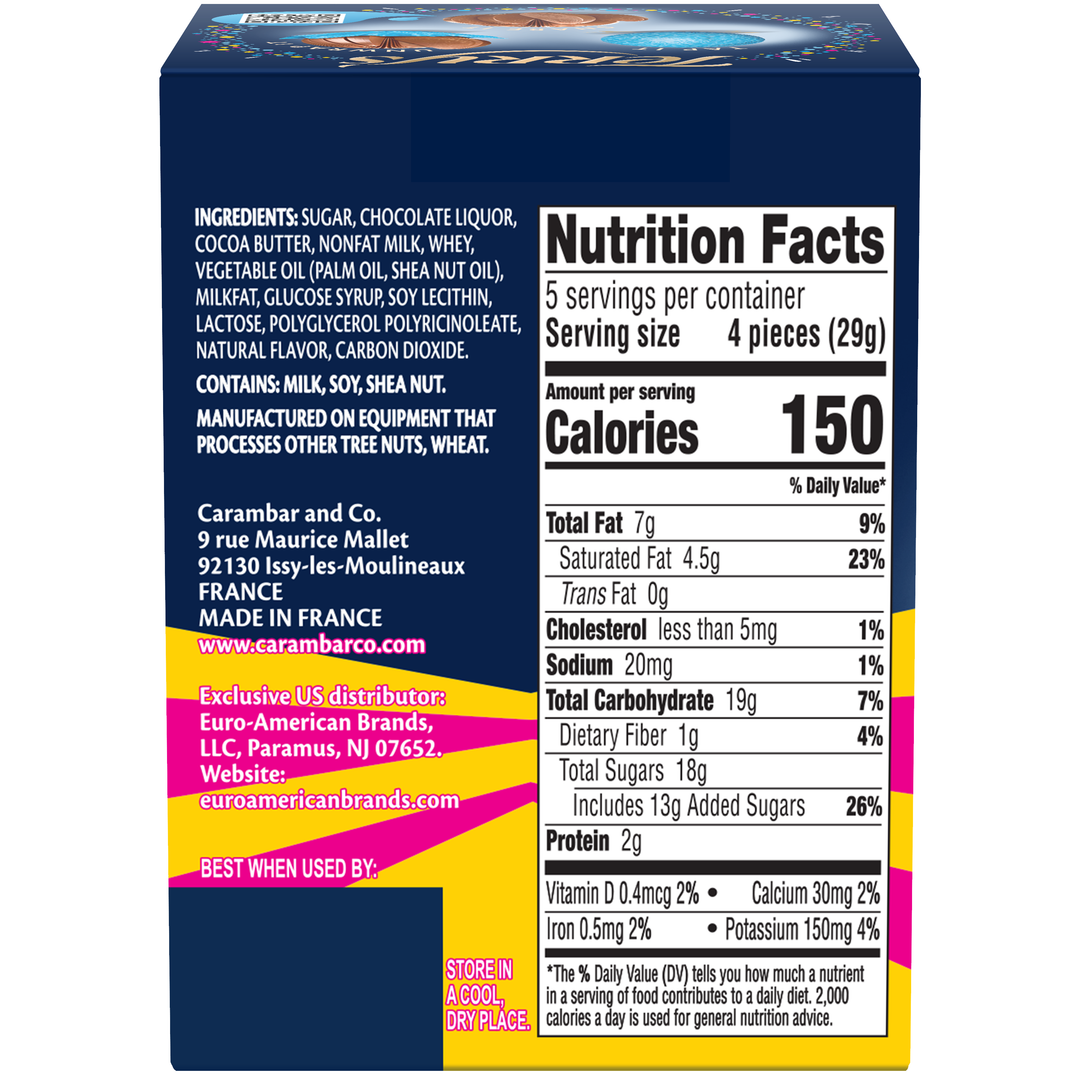 Back of Terry's Milk Chocolate Orange Popping Candy 145 g box with Nutrition Facts