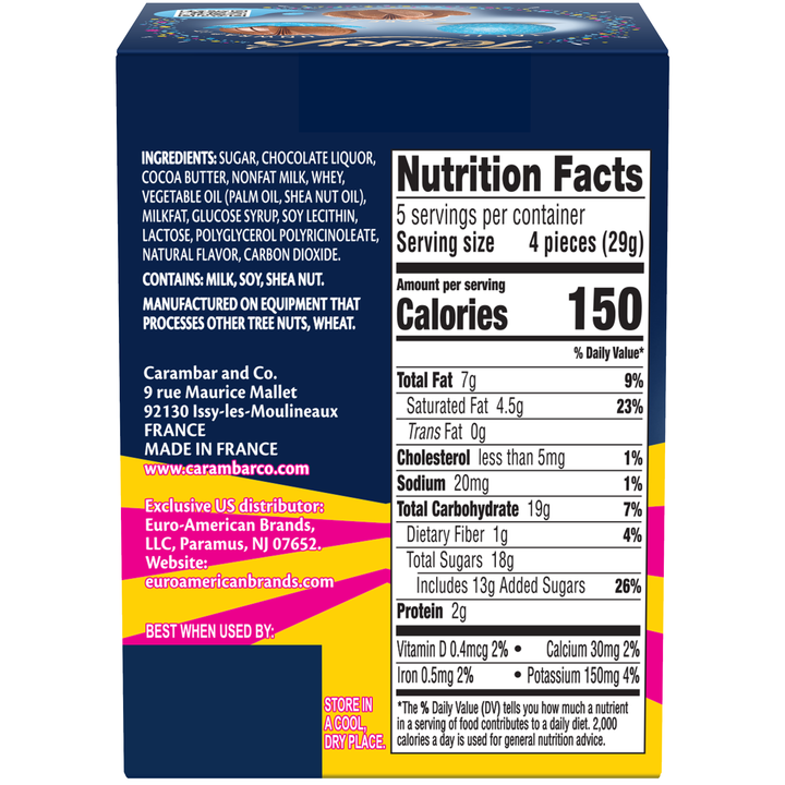 Back of Terry's Milk Chocolate Orange Popping Candy 145 g box with Nutrition Facts