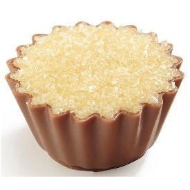 Ickx Crème Brûlée praline with a pale sugar topping