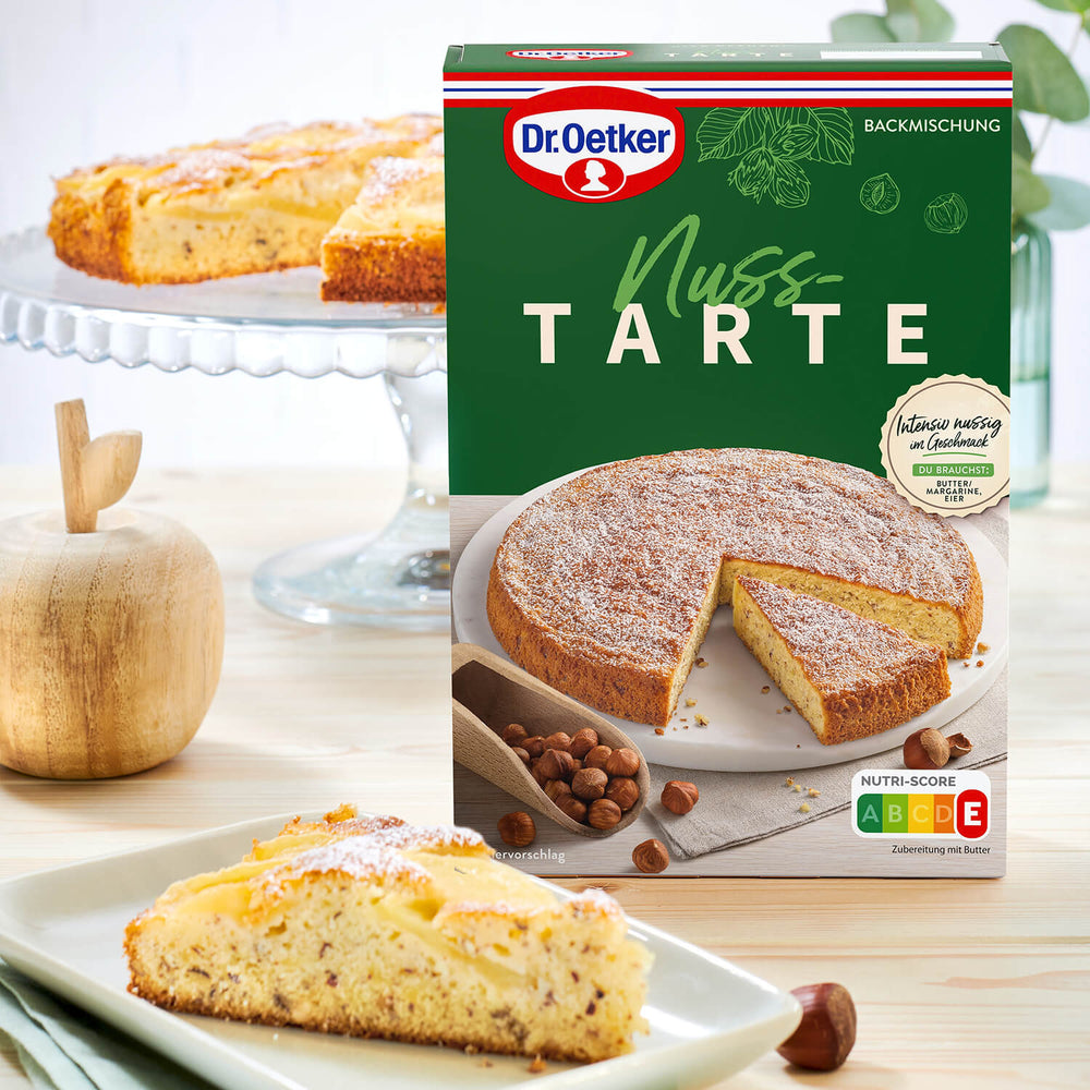 Dr. Oetker Nuss-Tarte nut tart mix box with prepared tart slices