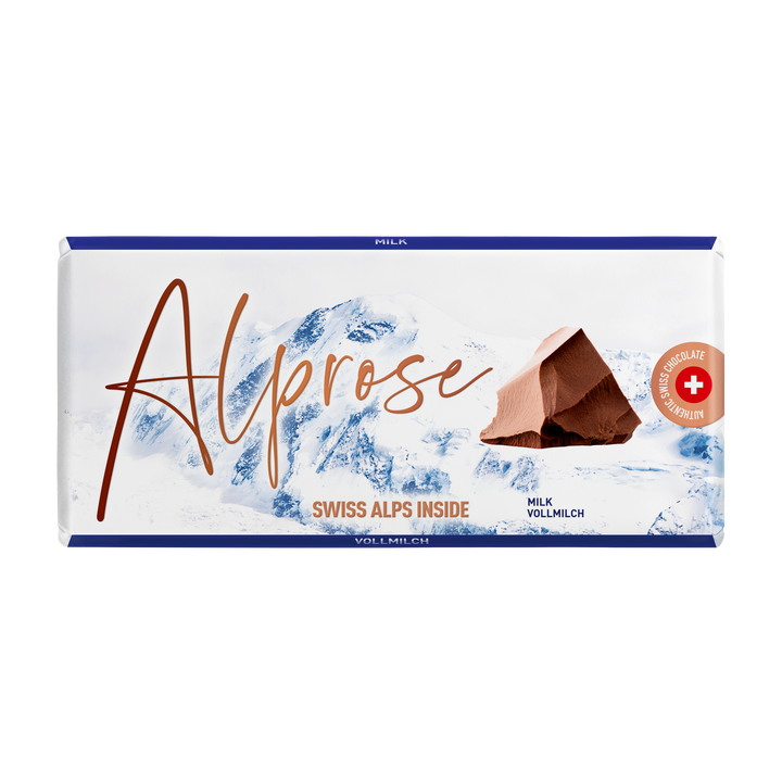 Alprose milk chocolate, 100 g package on white
