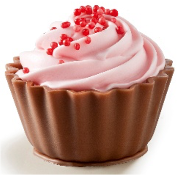 Ickx Strawberry Cupcake chocolate with pink cream topping and red sprinkles