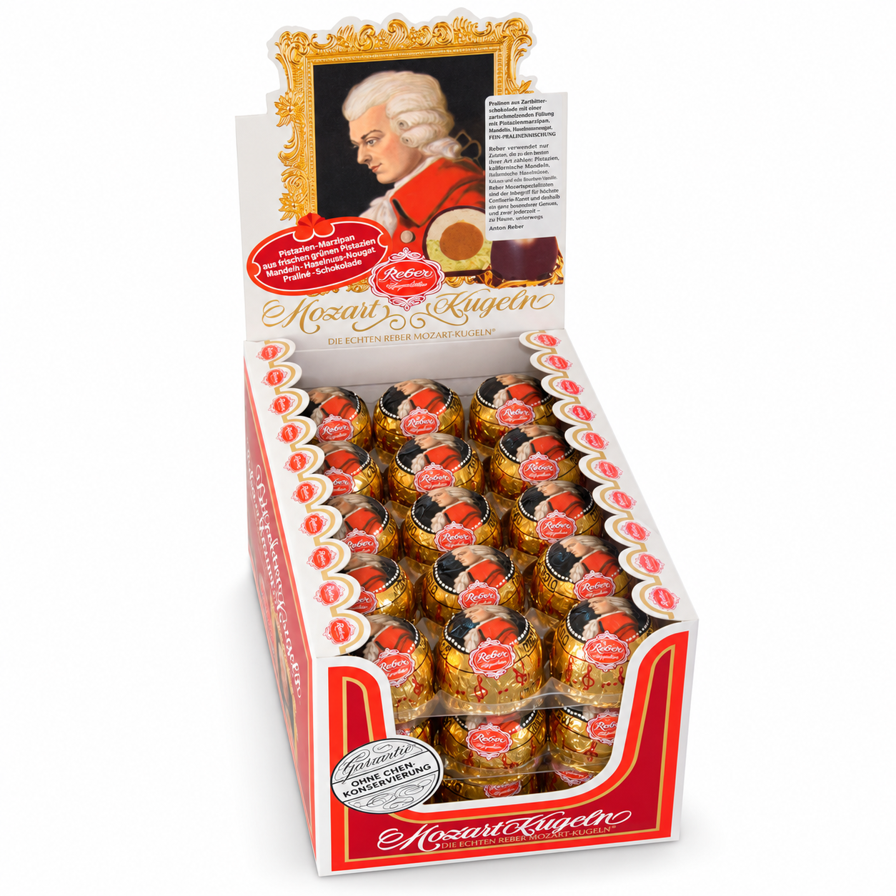 Reber Mozart Kugel in Display Box (45 Pieces) on a white background
