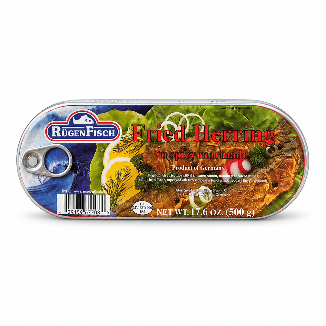 RugenFisch Fried Herring In Spicy Marinade on a white background
