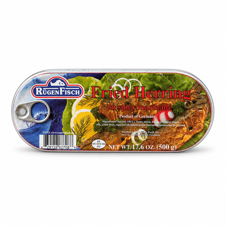 RugenFisch Fried Herring In Spicy Marinade on a white background