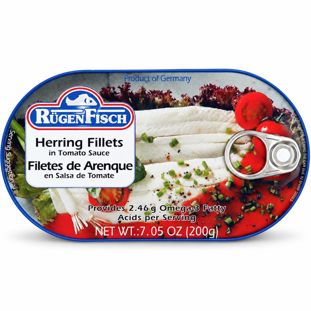 RugenFisch Herring Fillets In Tomato Sauce on a white background