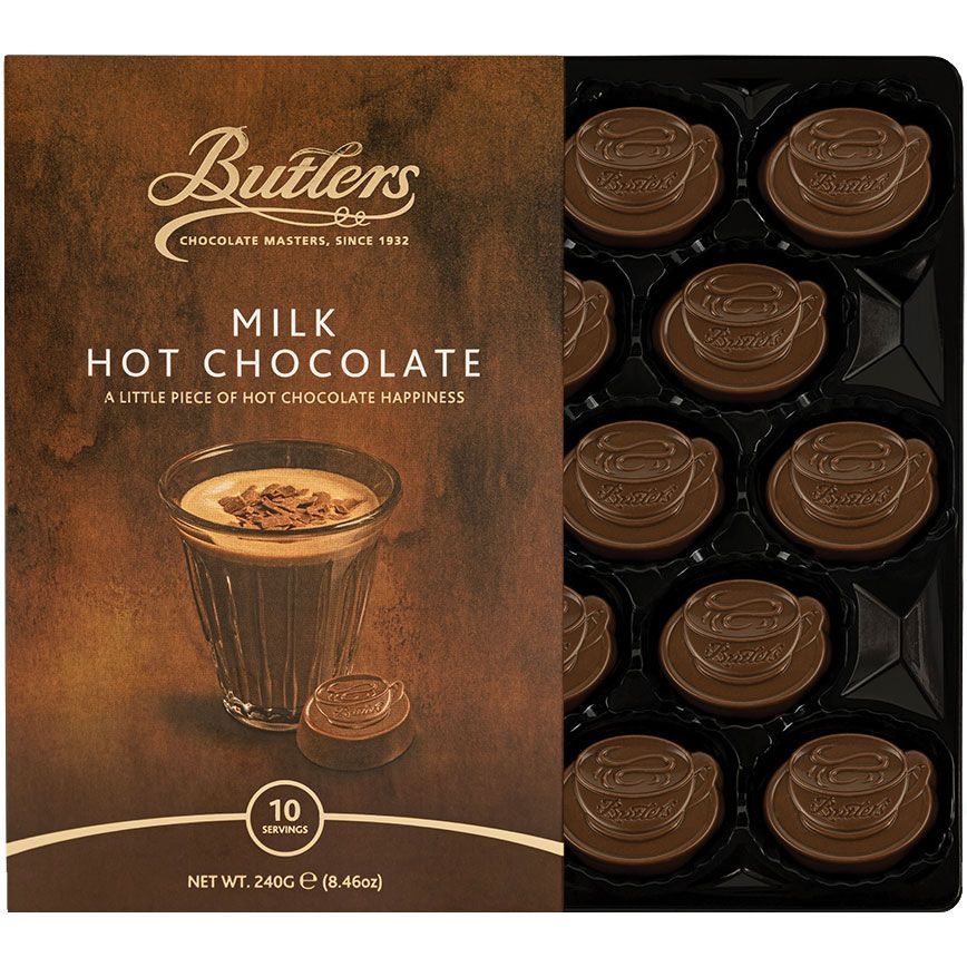 Butlers Milk Hot Chocolate Meltaways 240 g box with ten chocolate discs