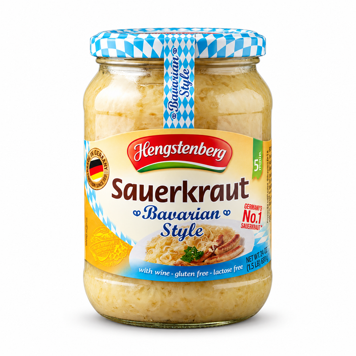 Hengstenberg Bavarian Wine Sauerkraut jar on white background