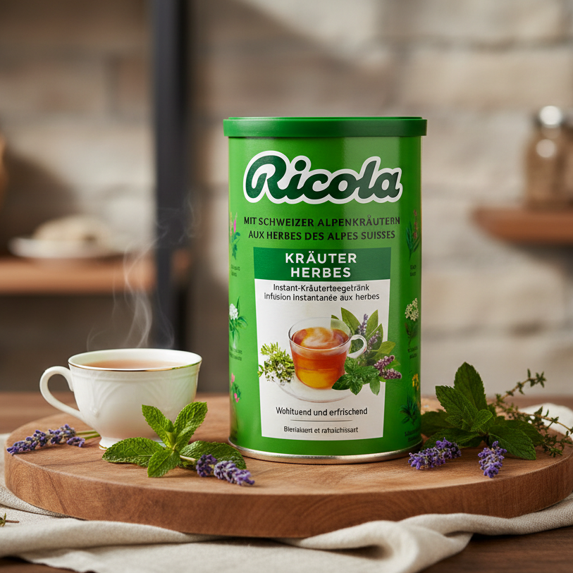 Ricola Kräuter Herbs instant herbal tea, 200 g canister with prepared tea and herbs
