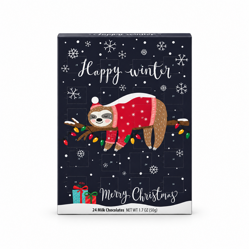 Erika's Pantry black sloth milk chocolate Advent calendar on white background