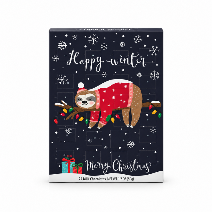 Erika's Pantry black sloth milk chocolate Advent calendar on white background
