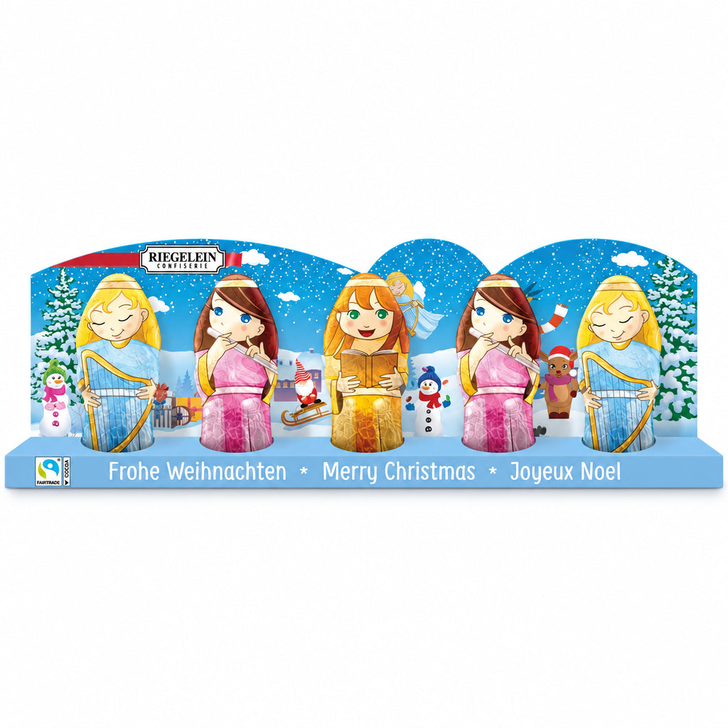 Riegelein milk chocolate angel figures assortment, product view