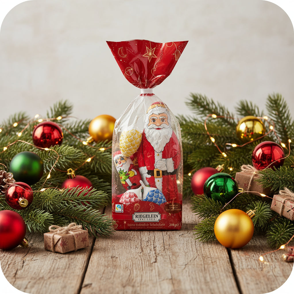 Chocolate package with Santa Claus design on a white background