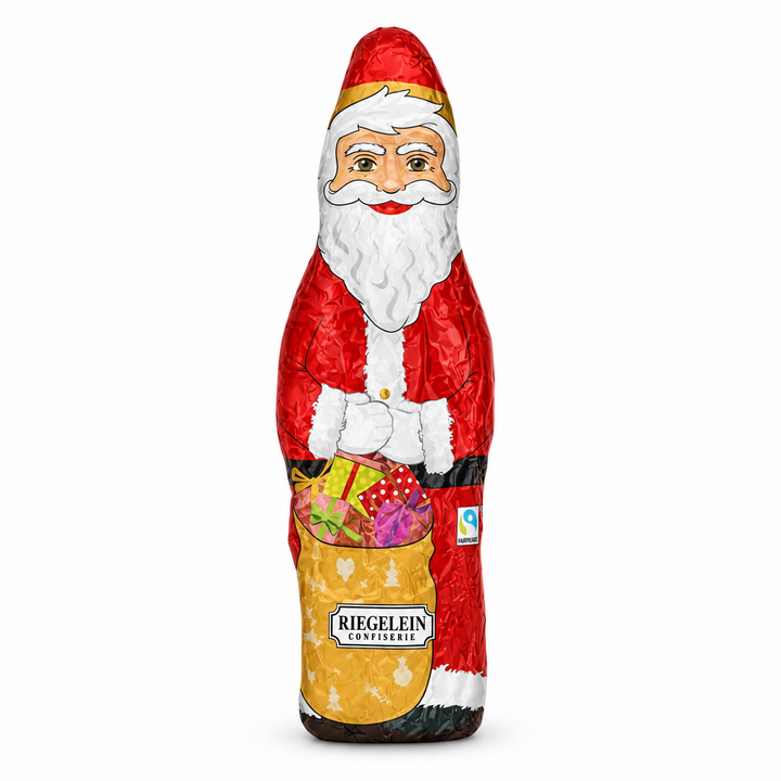 Riegelein foil wrapped milk chocolate Santa figure on a white background