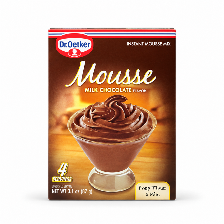 Dr. Oetker Milk Chocolate Mousse Instant Dessert Mix box on white background