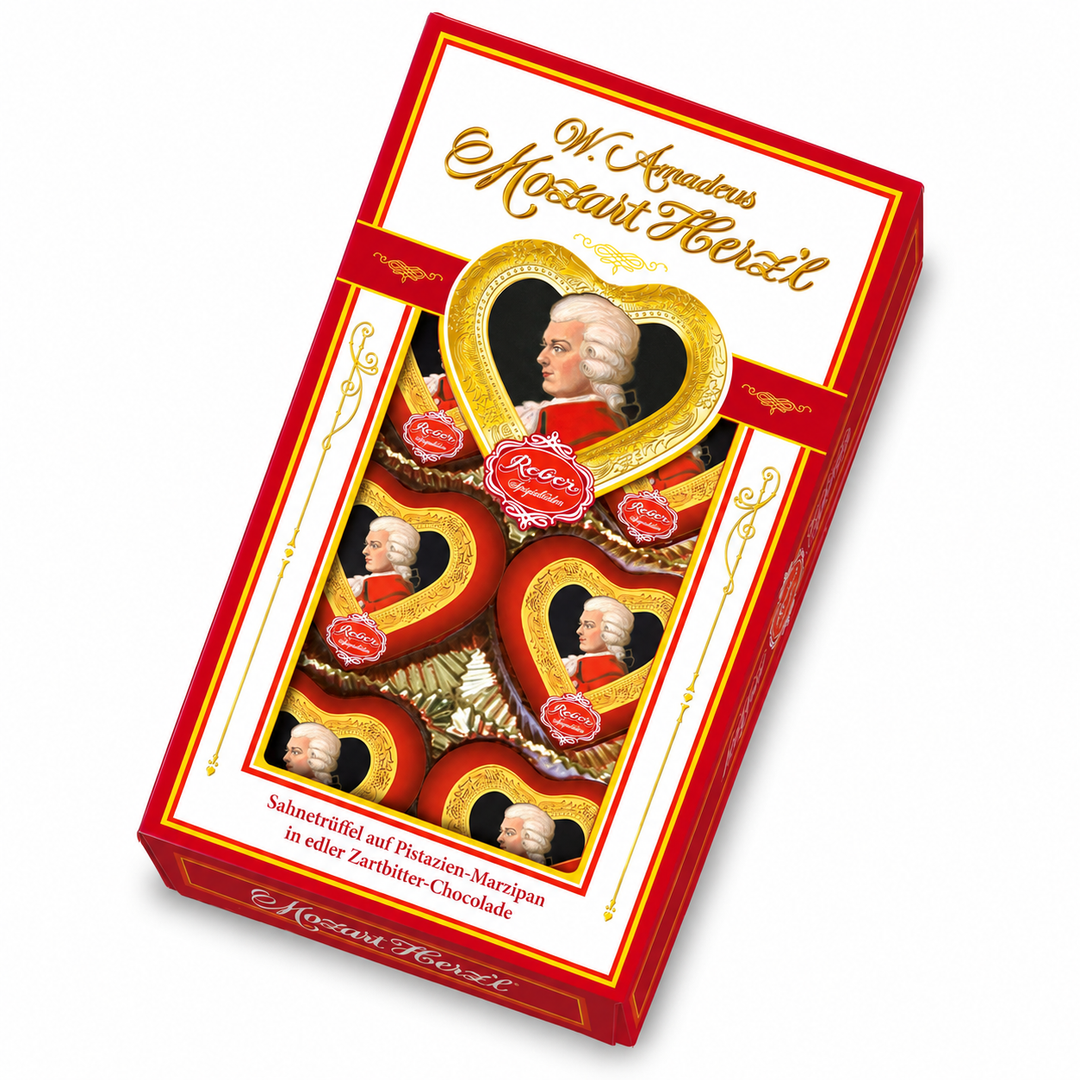 Reber Mozart Hearts in Gift Box on a white background