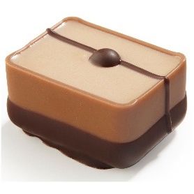 Ickx Picasso apricot amaretto praline with a two-tone chocolate shell and chocolate decoration