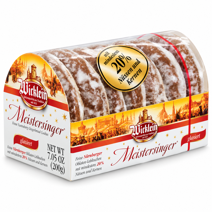 Wicklein Meistersinger Glazed Lebkuchen package on a white background