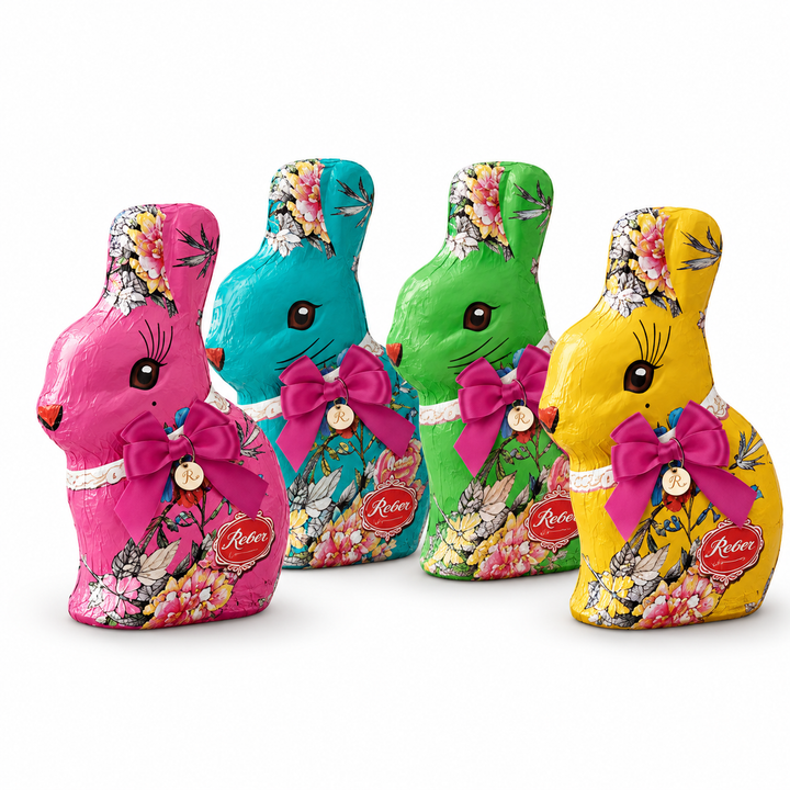 Reber Milk Chocolate Easter Bunny assortment on a white background