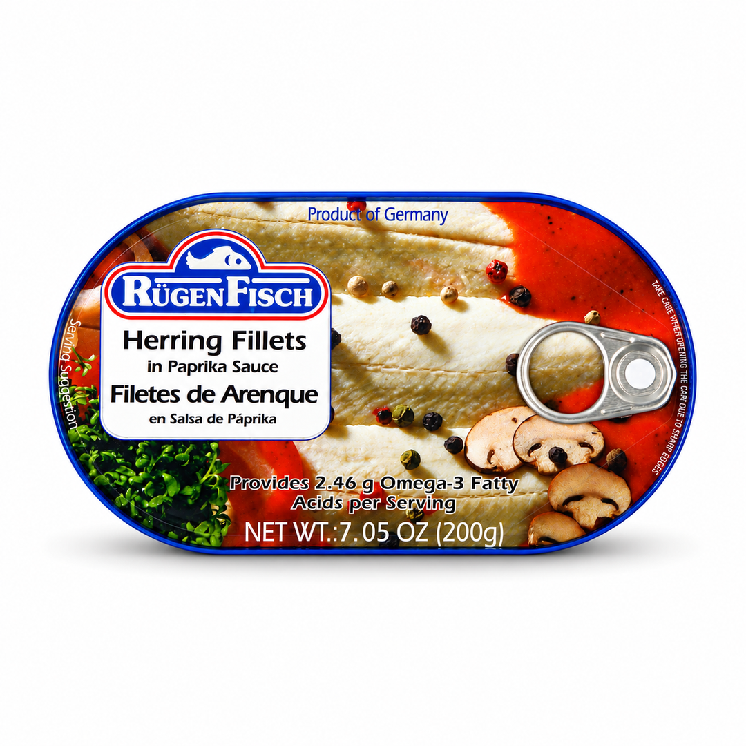 RugenFisch Herring Fillets in Paprika — product packaging centered on a white background