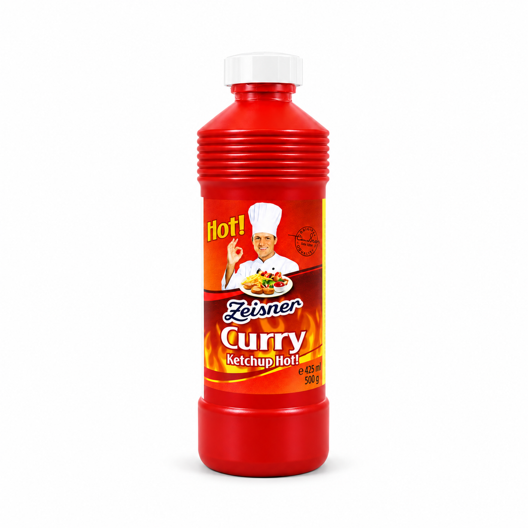 Zeisner Hot Curry Ketchup — product packaging centered on a white background