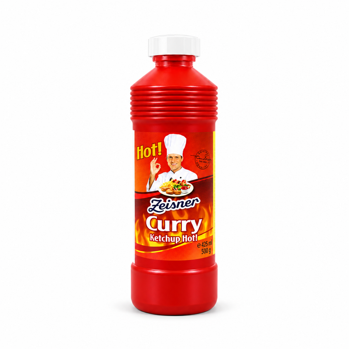 Zeisner Hot Curry Ketchup — product packaging centered on a white background