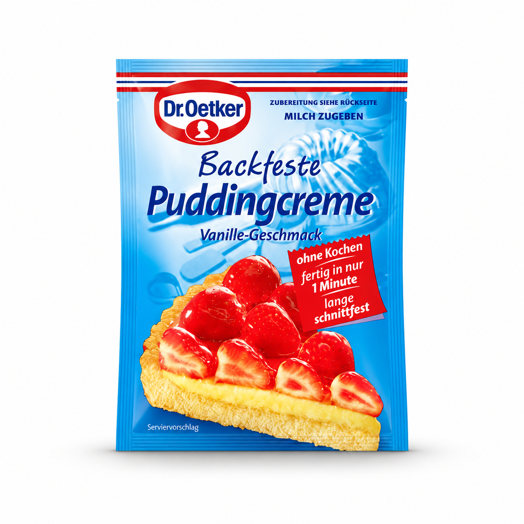 Dr. Oetker Backfeste Puddingcreme — product packaging centered on a white background