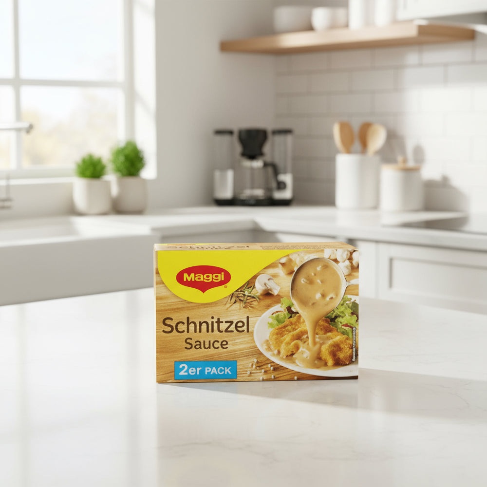Maggi Schnitzel Sauce two-pack box on a kitchen counter