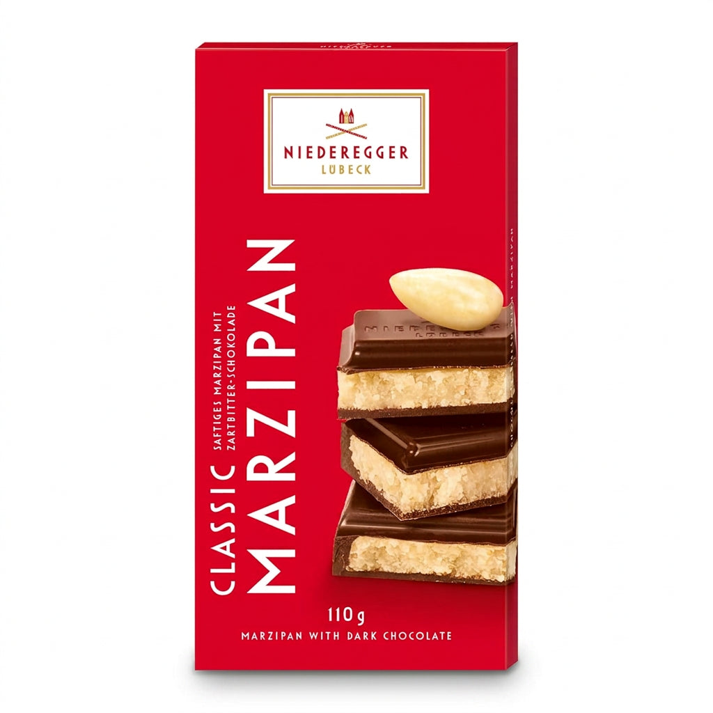 Niederegger Classic Dark Chocolate Bar filled with Marzipan — product packaging