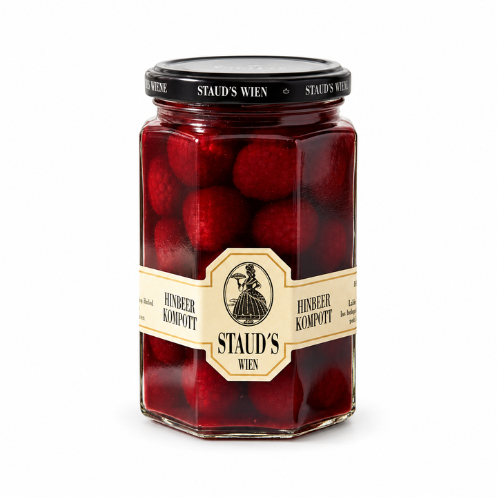 Staud's raspberry fruit compote, 314 ml jar on white