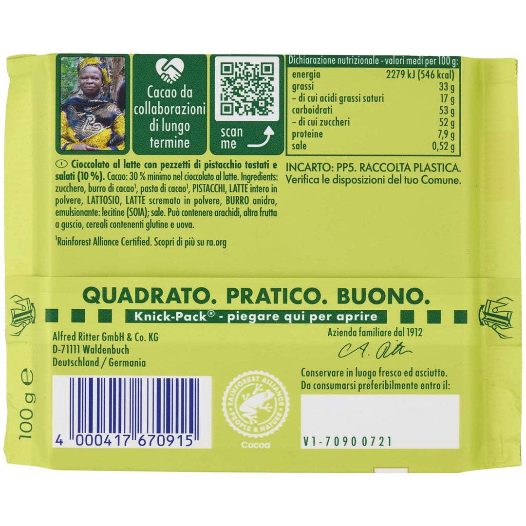 Ritter Sport Milk Chocolate with Pistachio