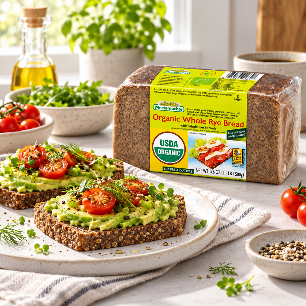 Mestemacher Organic Whole Rye Bread lifestyle serving suggestion