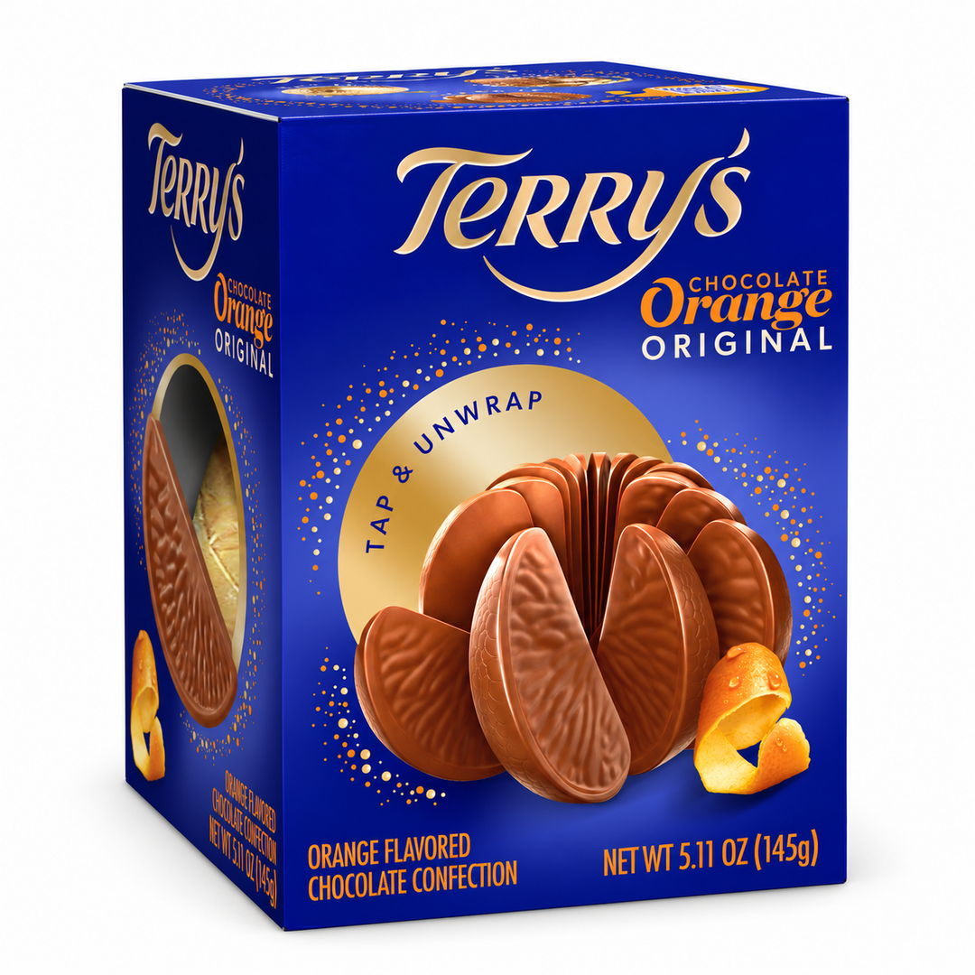 Terry's Original Milk Chocolate Orange, 145 g blue box angled on white
