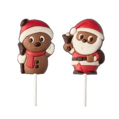 Ickx snowman and Santa chocolate lollipops on a white background