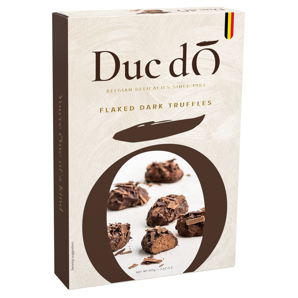 Duc d’O dark flaked truffles, 100 g brown and white box