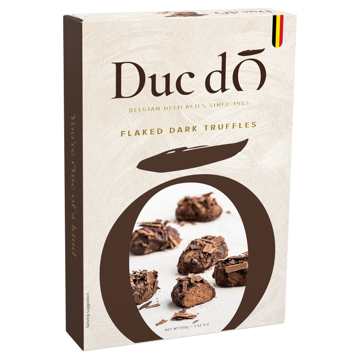 Duc d’O dark flaked truffles, 100 g brown and white box
