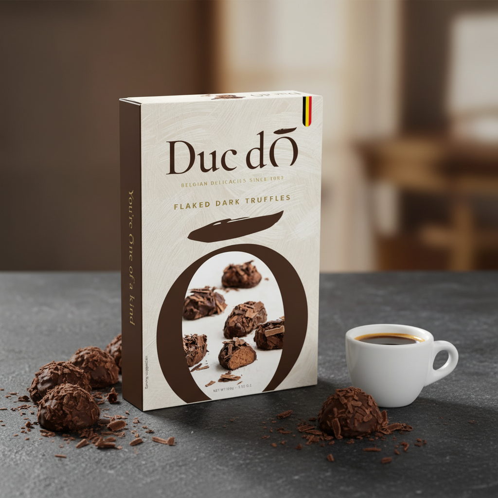 Duc d’O dark flaked truffles, 100 g box with truffles and coffee