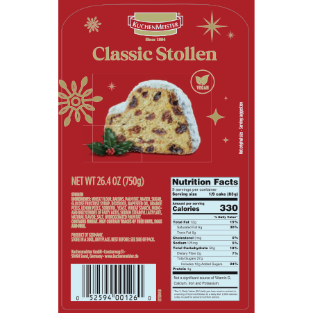 Kuchenmeister Classic Christmas Christstollen, 750 g.