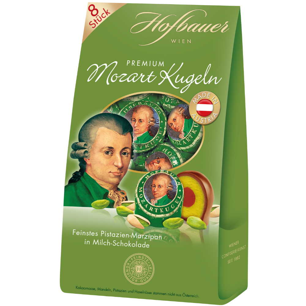 Hofbauer pistachio Mozart Balls, 160 g green 8-piece box