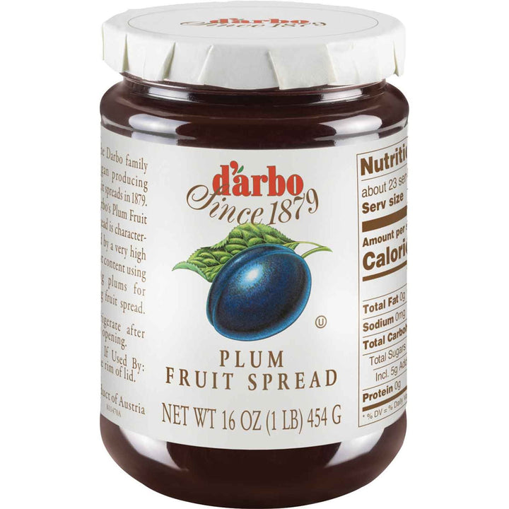 D'Arbo Plum Fruit Spread in a 16 oz glass jar