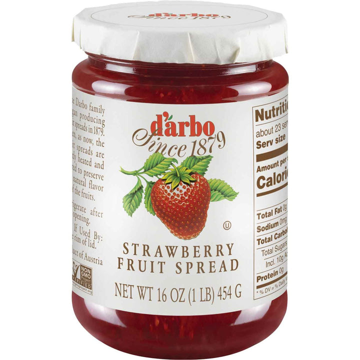 D'Arbo Strawberry Fruit Spread in a 16 oz glass jar