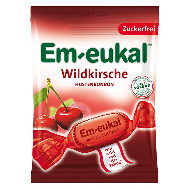 Dr. C. Soldan Em-eukal Wild Cherry sugar-free lozenges in a 75 g bag