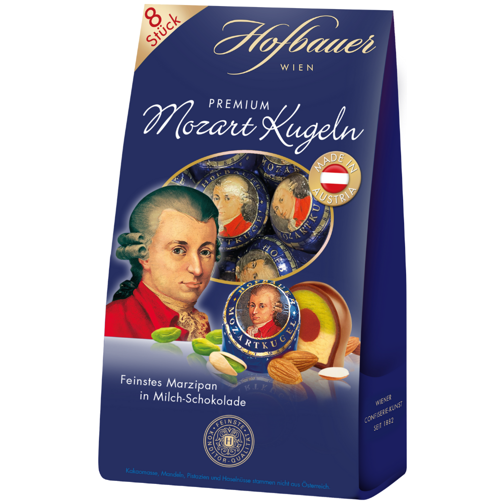 Hofbauer milk chocolate Mozart Balls, 160 g blue 8-piece box