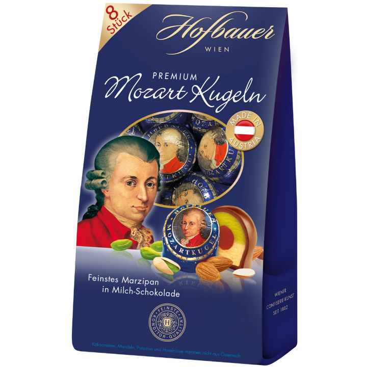 Hofbauer milk chocolate Mozart Balls, 160 g blue 8-piece box